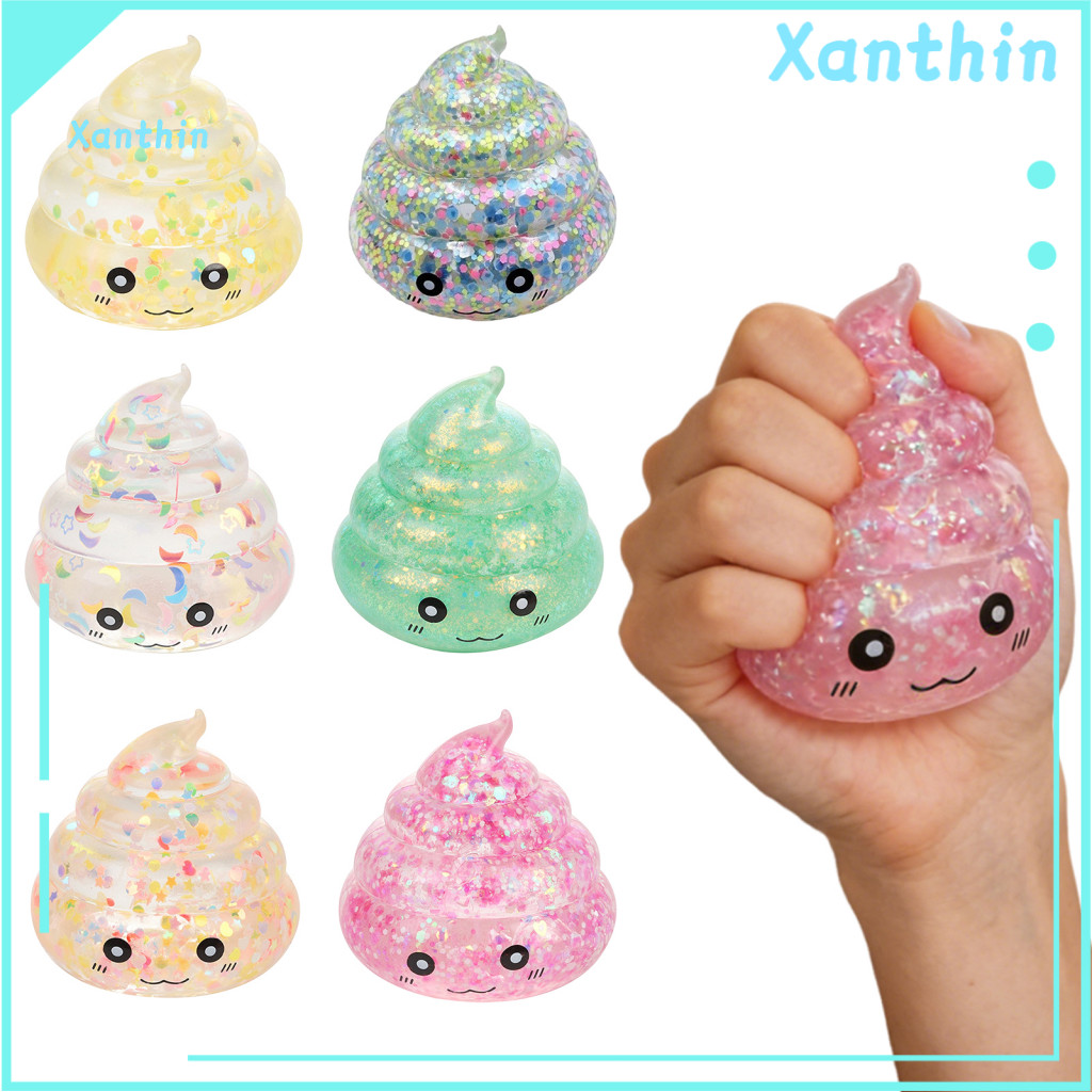 Stress Relief Shit Toy Anxiety 4pcs Glitter Cartoon Poop Toys Slow Soft Squishy Fidget Balls Squeeze for Kids Adults Fun