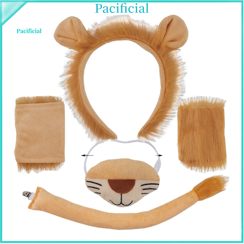 Lion Costume Accessories Themed Party Supplies 1/3/4pcs Set for Adults Youth – Soft Plush Headband Tail Gloves Nose Ki