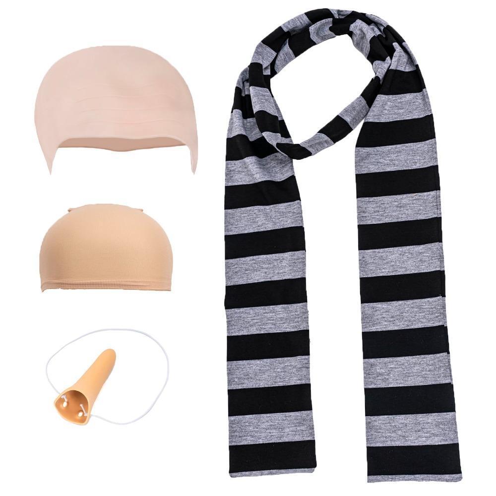 Despicable Me Gru Cosplay Kit 4pcs - Halloween Fantasy Accessories Set Bald Cap Fake Nose Scarf for Adult Men Reusable
