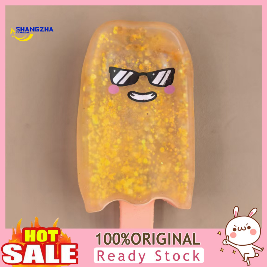 Transparent Ice Cream Toy Adult Stress Ball 4pcs Glitter Squeeze Toys – Cartoon Stick Relief Slow Hand for Anxiety and