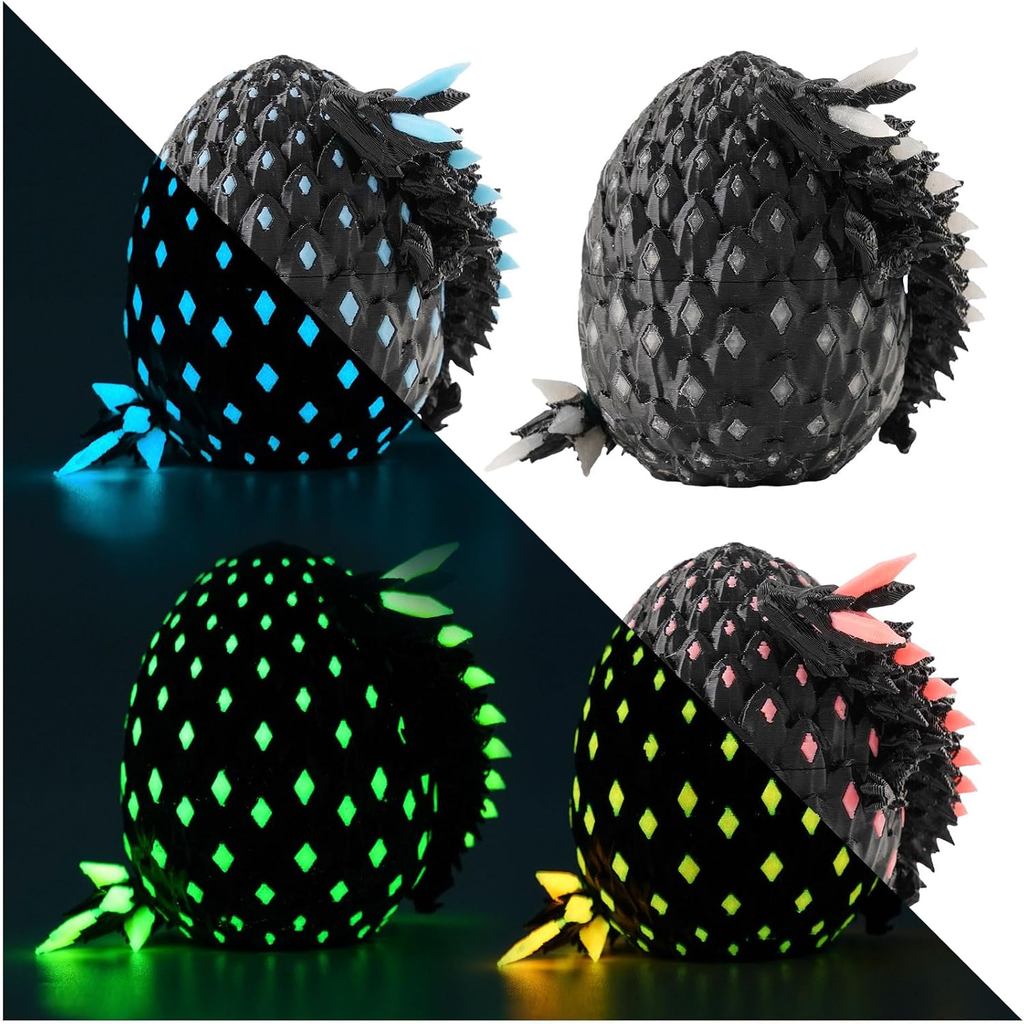 4PCS 3D Printed Dragon Eggs with Dragon Inside, Glow in The Dark Articulated Animals Fidget Toy for Adults Teens Boy Gir
