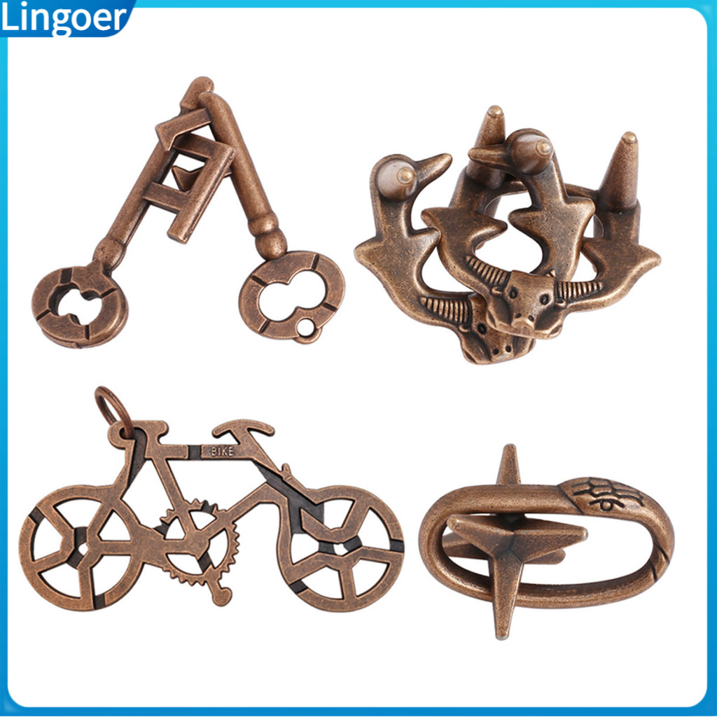 4pcs Metal Brain Teaser Puzzle Locks 3d Educational Logic Game for Kids Adults Iq Test Unlock Toy Mind Challenge Gift fo