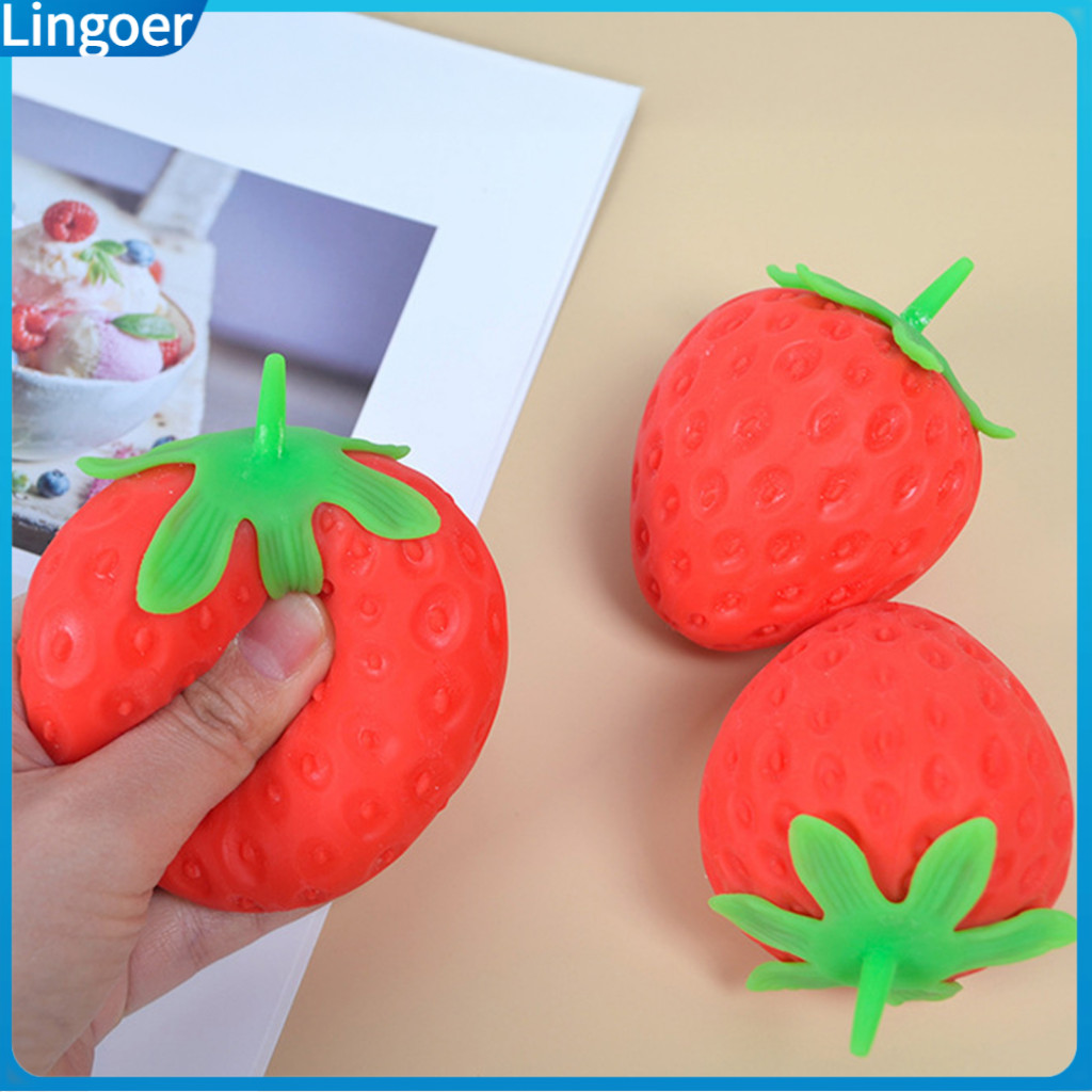 4pcs Strawberry Stress Balls Realistic Mini Squeeze Fidget Toys Stretchy Tpr Fruit Perfect Party Favors for Kids Adults