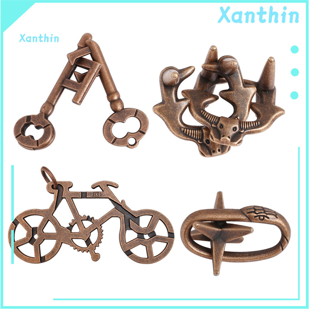 Brain Exercise Puzzle Metal Toy 4pcs Teaser Locks 3d Educational Mind Logic Iq Test Games for Kids Adults Unlock Interlo
