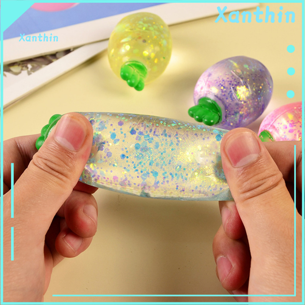 Squeeze Stress Ball Radish Fidget Toy 4pcs Mini Relief Toys Clear Glitter Decompression Balls Party Favors Kids Adults R