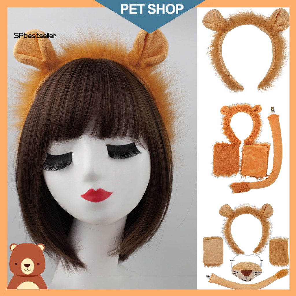 Charming Costume Set Lion Accessories 1/3/4pcs for Adults Youth – Soft Plush Headband Tail Gloves Nose Kit Halloween C