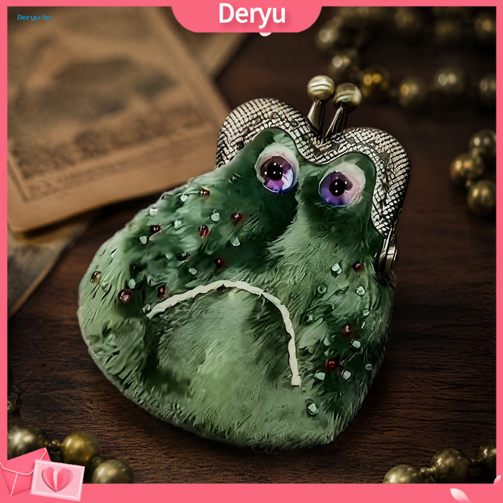 Cute Jewelry Case Frog Shape Storage Bag Mini Plush Coin Purse with Metal Frame and Rhinestones – Compact Portable Lip