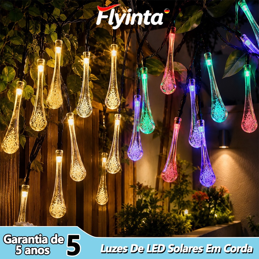 Flyinta Luz Quente/Luz Colorida Led String Drops Solar Panel Rechargeable Flashing Light Christmas Ornaments Decorations
