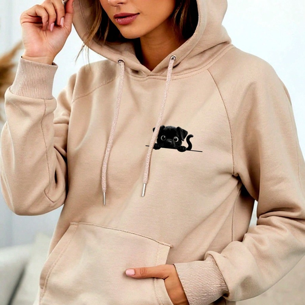Moletom Feminino Blusa De Frio Com Capuz Inverno Moletom Flanelado Fofinho Estampado Cachorro Dog
