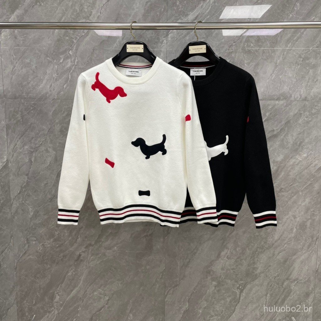 IJLC New autumn and winter color-blocked dachshund dog jacquard embroidered knitted pullover sweater, casual and trendy