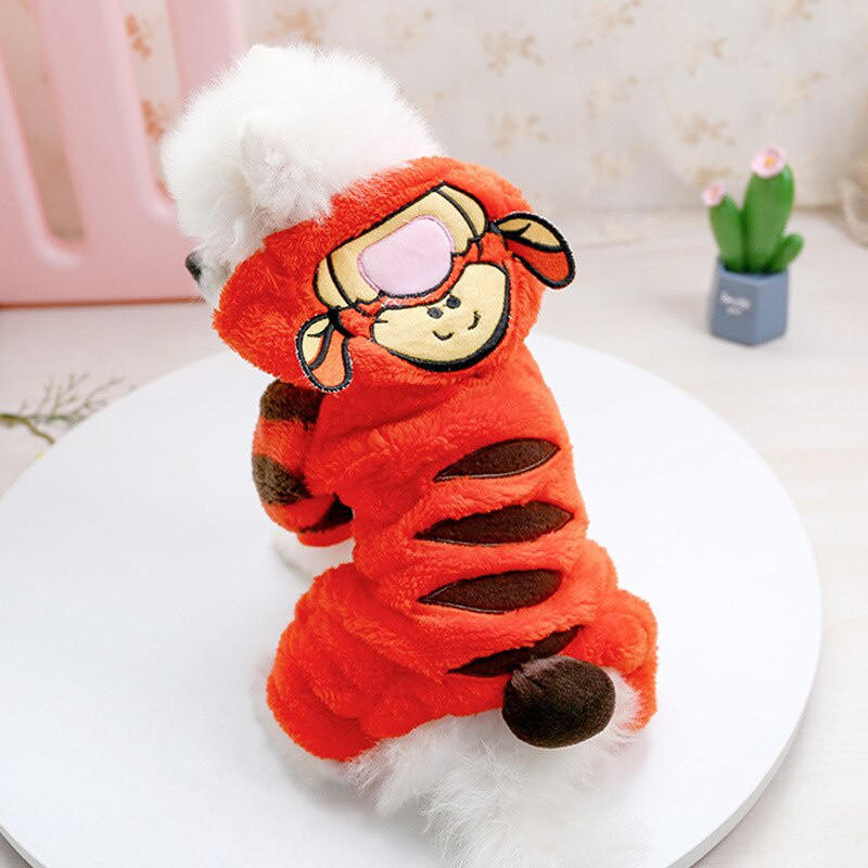 Autumn Winter Warm Coat Puppy Sweater Small Dog Jumpsuits Turn Into Tiger Orange Hoodie Halloween Kawaii Pajamas