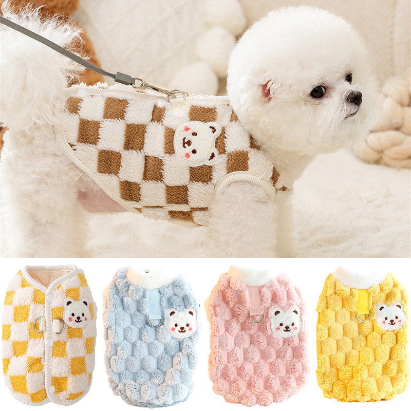 Roupas de cão Gatos de inverno com fivela de pelúcia Dog Bear Candy Print Sweater Casaco de cão pequeno