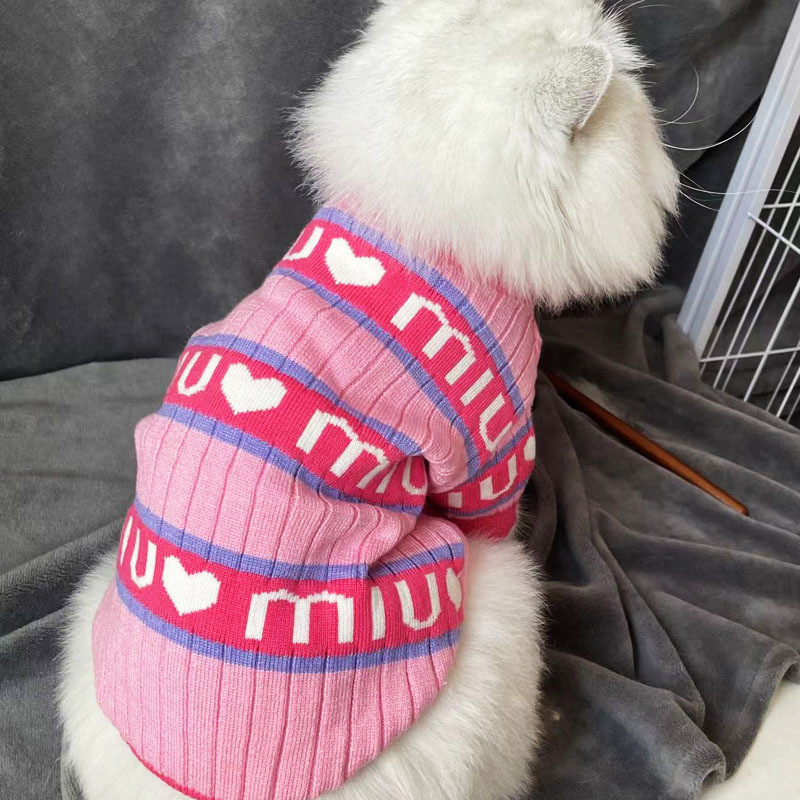 Winter Warmth Cat Clothes Luxury Pink Knit Dog Sweater, the Ideal Pet Clothing for your Canine Companion**-&