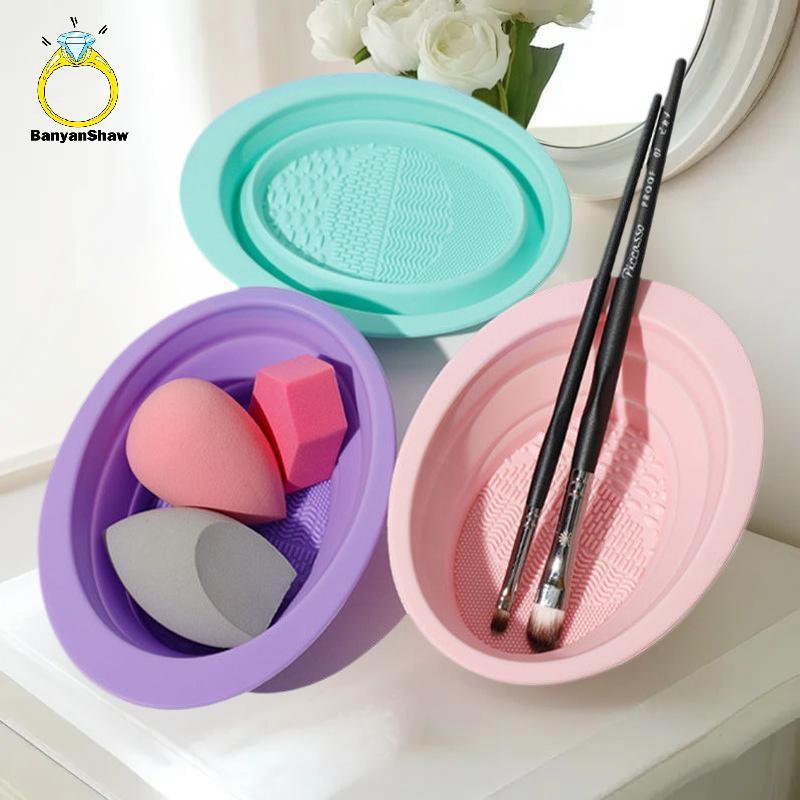 [BANY] Limpador De Pincel De Maquiagem De Silicone Macio , Pó Dobrável , Tigela De Limpeza , Pincéis De Sombra , Tapete