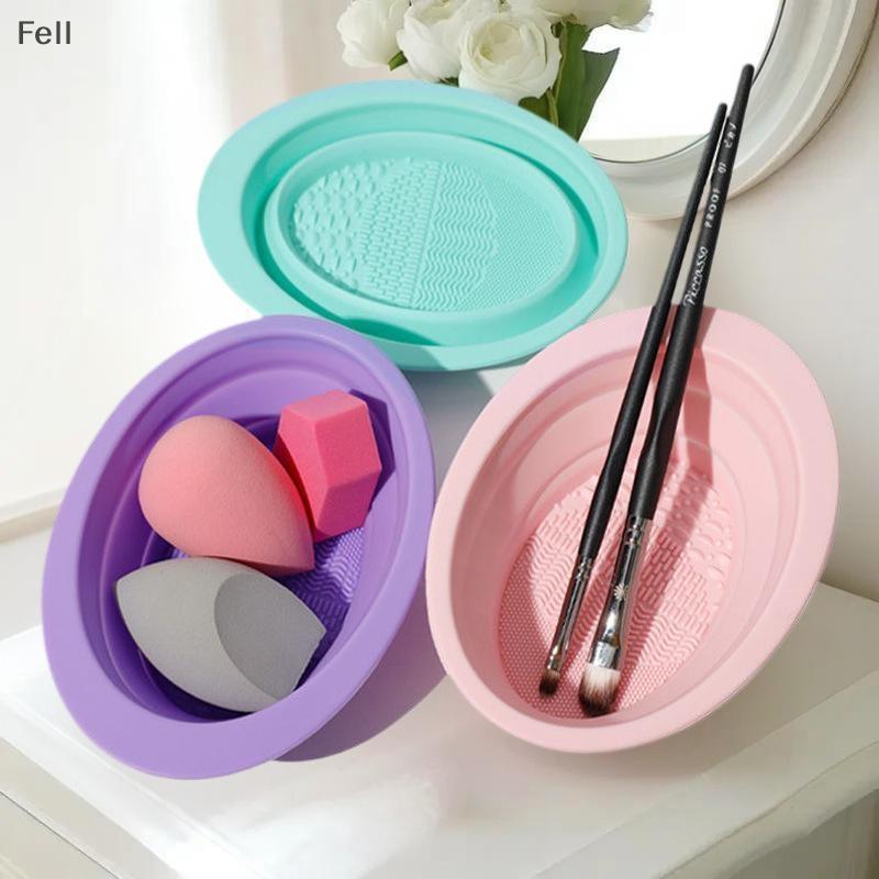[Fel] Limpador De Pincel De Maquiagem De Silicone Macio , Pó Dobrável , Tigela De Limpeza , Pincéis De Sombra , Tapete L