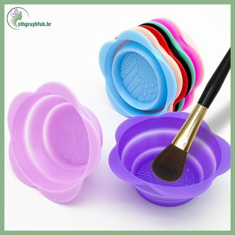 STHB Silicone Pincel De Maquiagem Limpador Tigela Dobrável Puff Sombra Escova Tapete De Lavagem Purificador BR