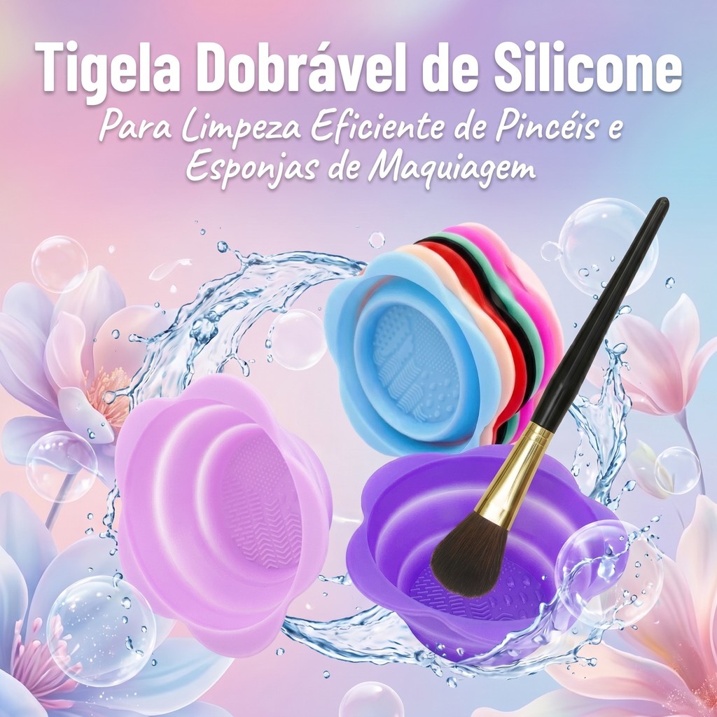 Tigela Dobrável de Silicone Para Limpeza Eficiente de Pincéis e Esponjas de Maquiagem – Ferramenta Prática de Beleza