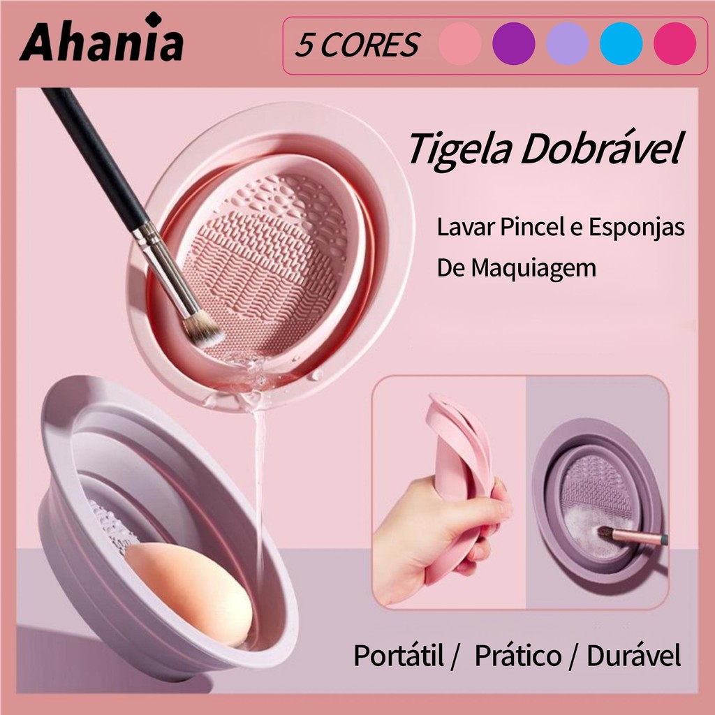 Ahania Tigela Oval Dobrável de Silicone para Lavar Pincel Escova e Esponjas De Maquiagem Portátil Prático Durável