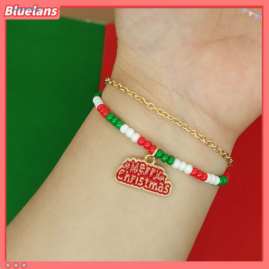 Fashionable Christmas Wear Beaded Bracelets for Women 2 Pcs for – Adjustable Dual Layered Charm Stackable Bracelet Set