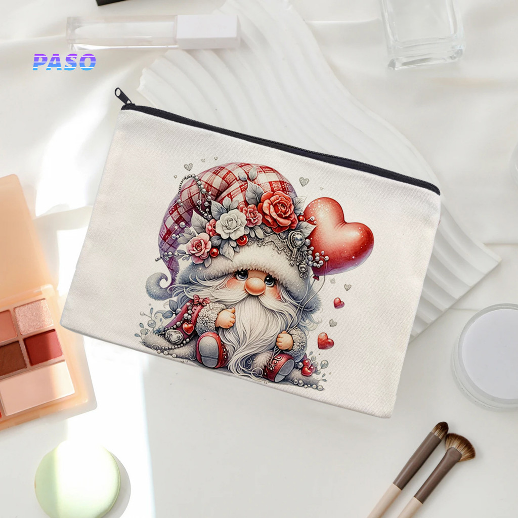 Smooth Zipper Bag Christmas Pattern Cosmetic Storage Thick Wear-resistant Canvas Makeup Pouch with Black Travel Organize