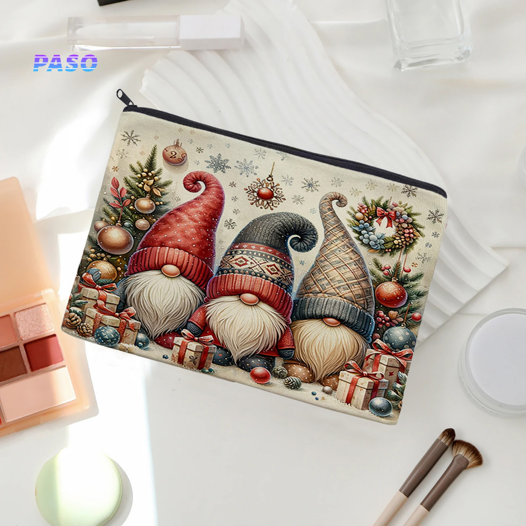 Black Zipper Bag Cosmetic Storage Christmas Makeup with Durable Canvas Toiletry Pouch Wear-resistant Organizer for for W