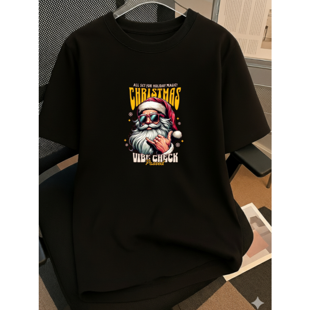 Camiseta Masculina Street Wear Christmas Vibe Blusa Algodão Leve Camisa Unissex