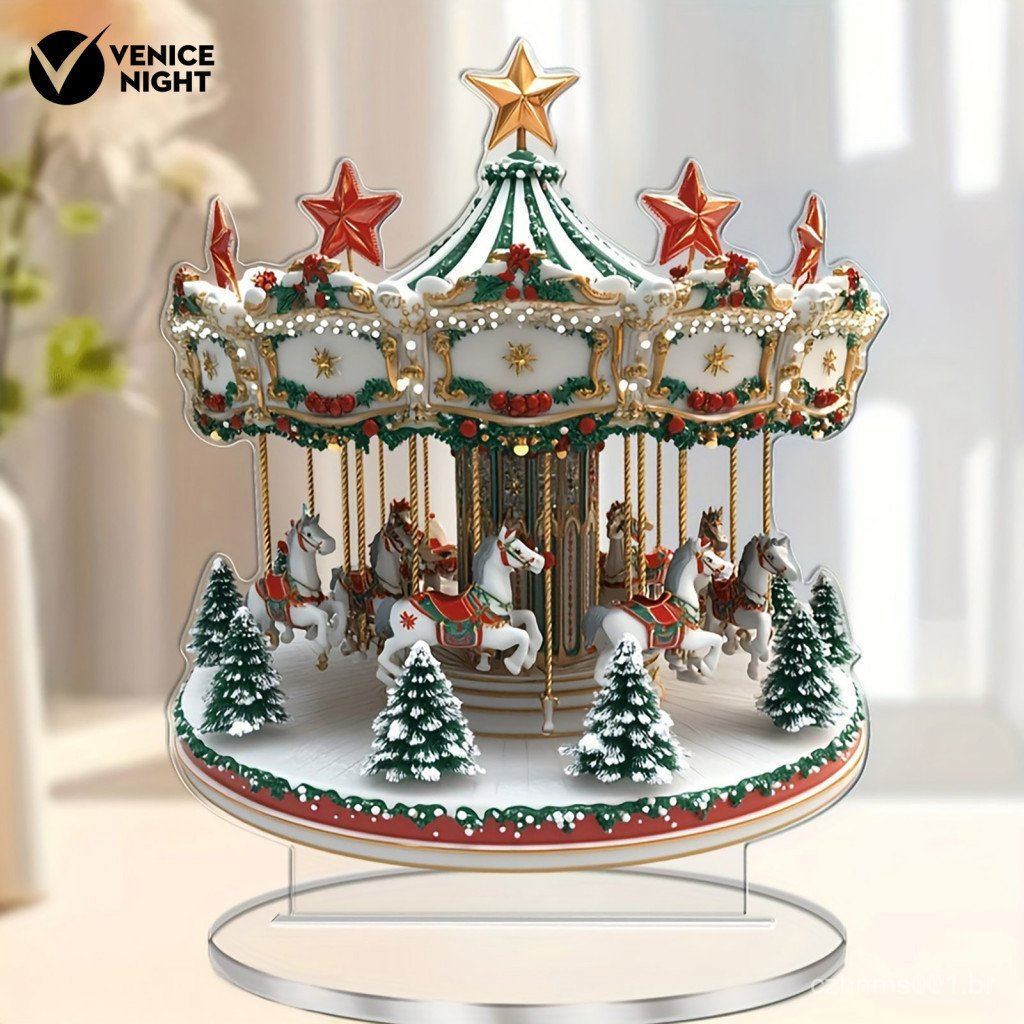 Wear-resistant Holiday Decoration Acrylic Christmas Sculpture Large Carousel Ornament Waterproof Xmas Decor for Home Sou