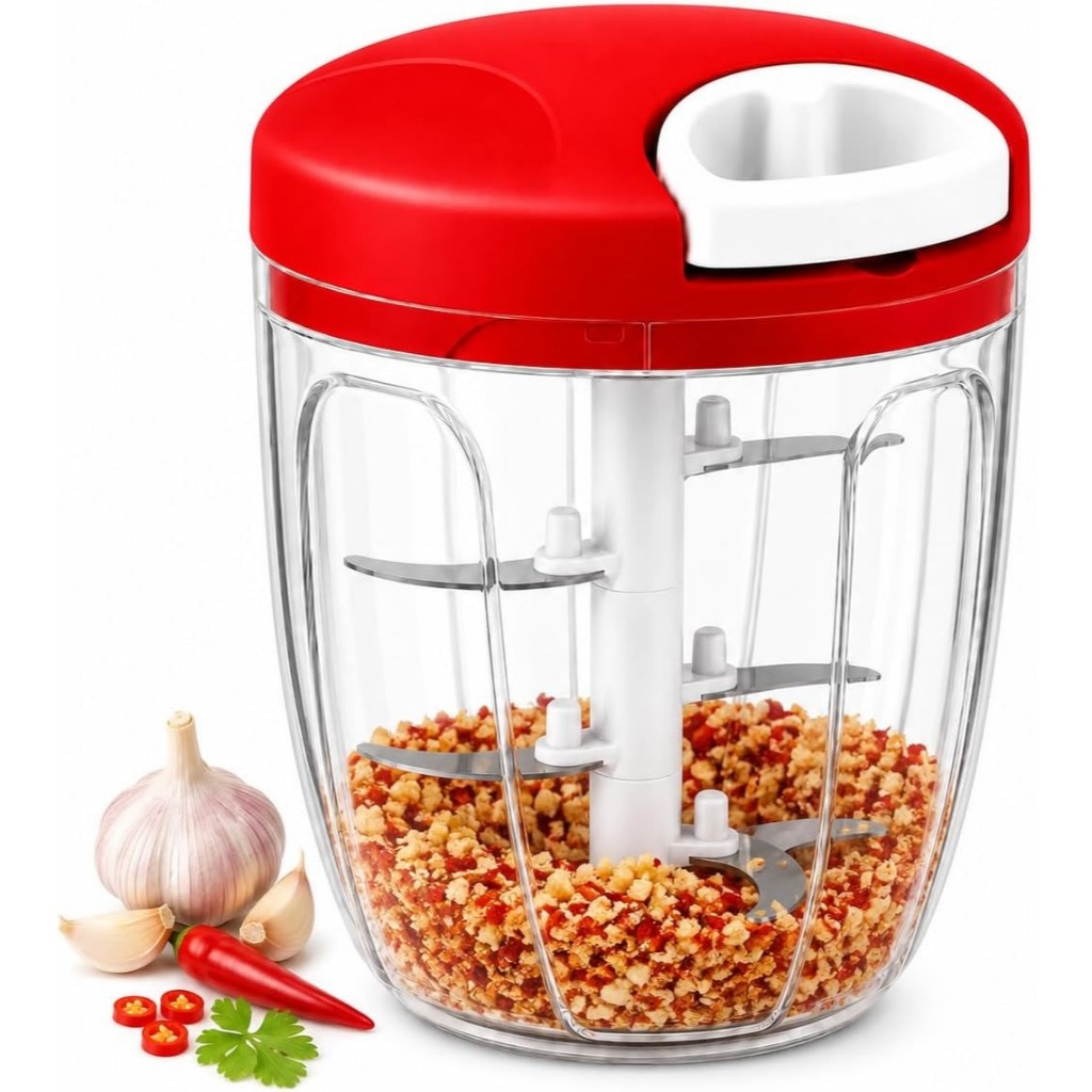 Triturador Manual De Alimentos 1000ml Picador De Legumes Alho Cebola 5 Lâminas Inox