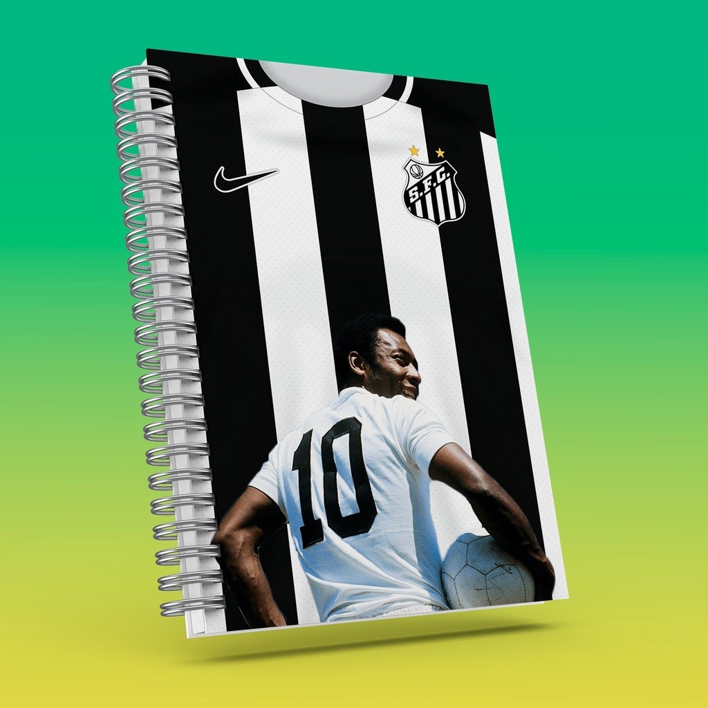 Caderno Rei Pelé com a camiseta do Santos Futebol Clube com brinde especial - Capa dura.