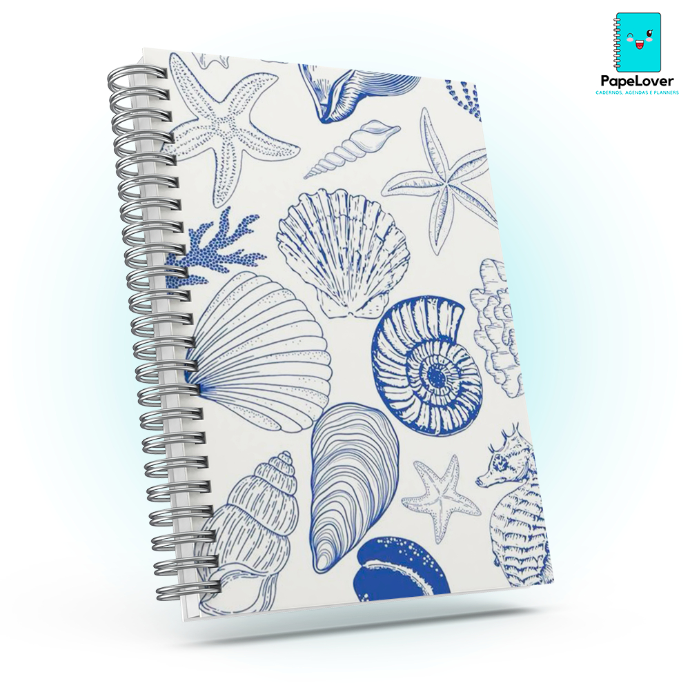 Caderno Mar personalizado com brinde especial - Capa dura, impressão HD.