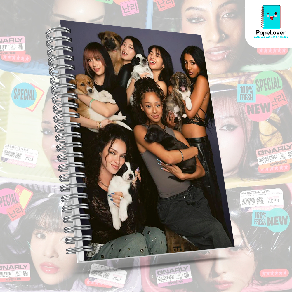 Caderno KATSEYE com brinde especial - Capa dura, opção de agenda disponível.