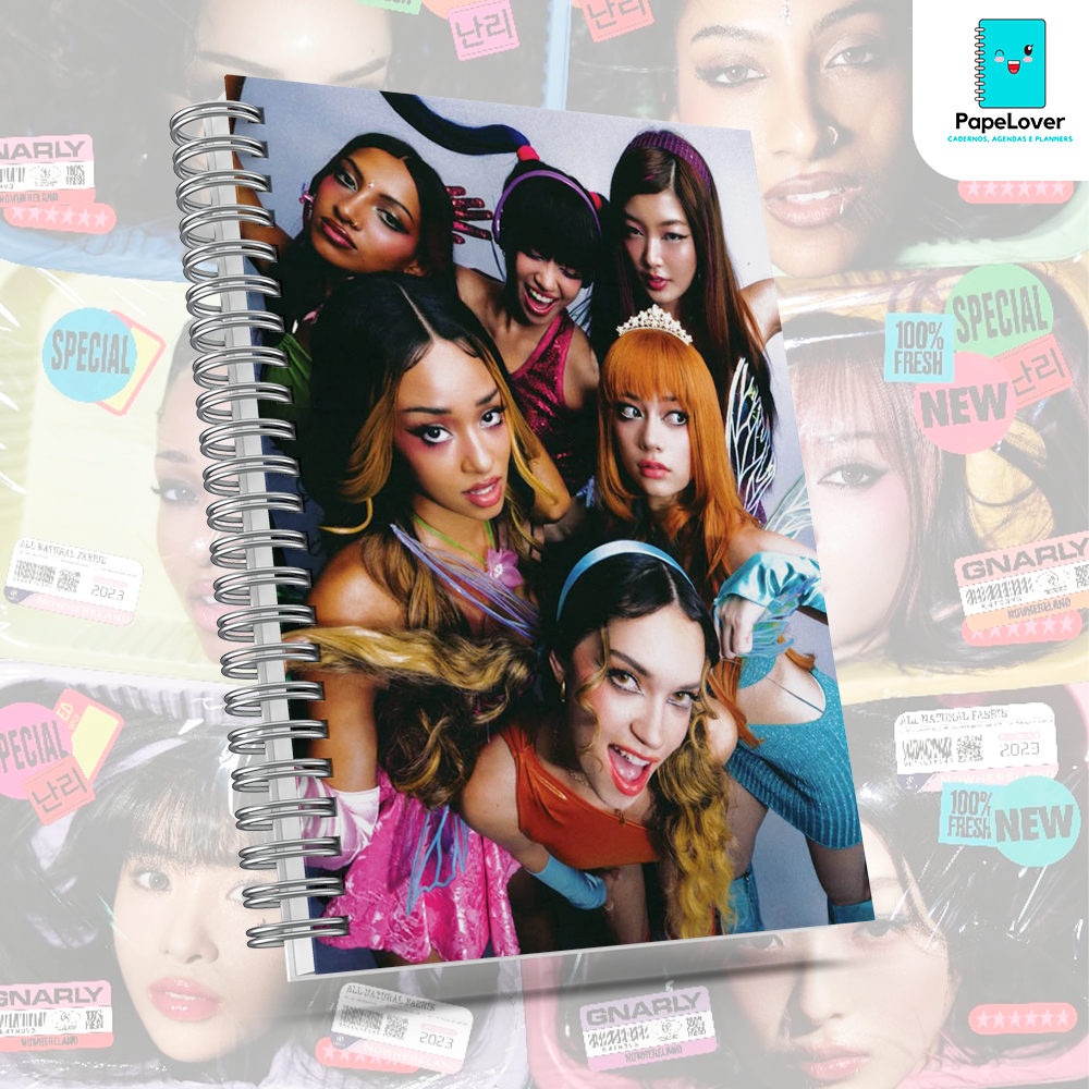 Caderno KATSEYE com brinde especial - Capa dura, opção de agenda disponível.