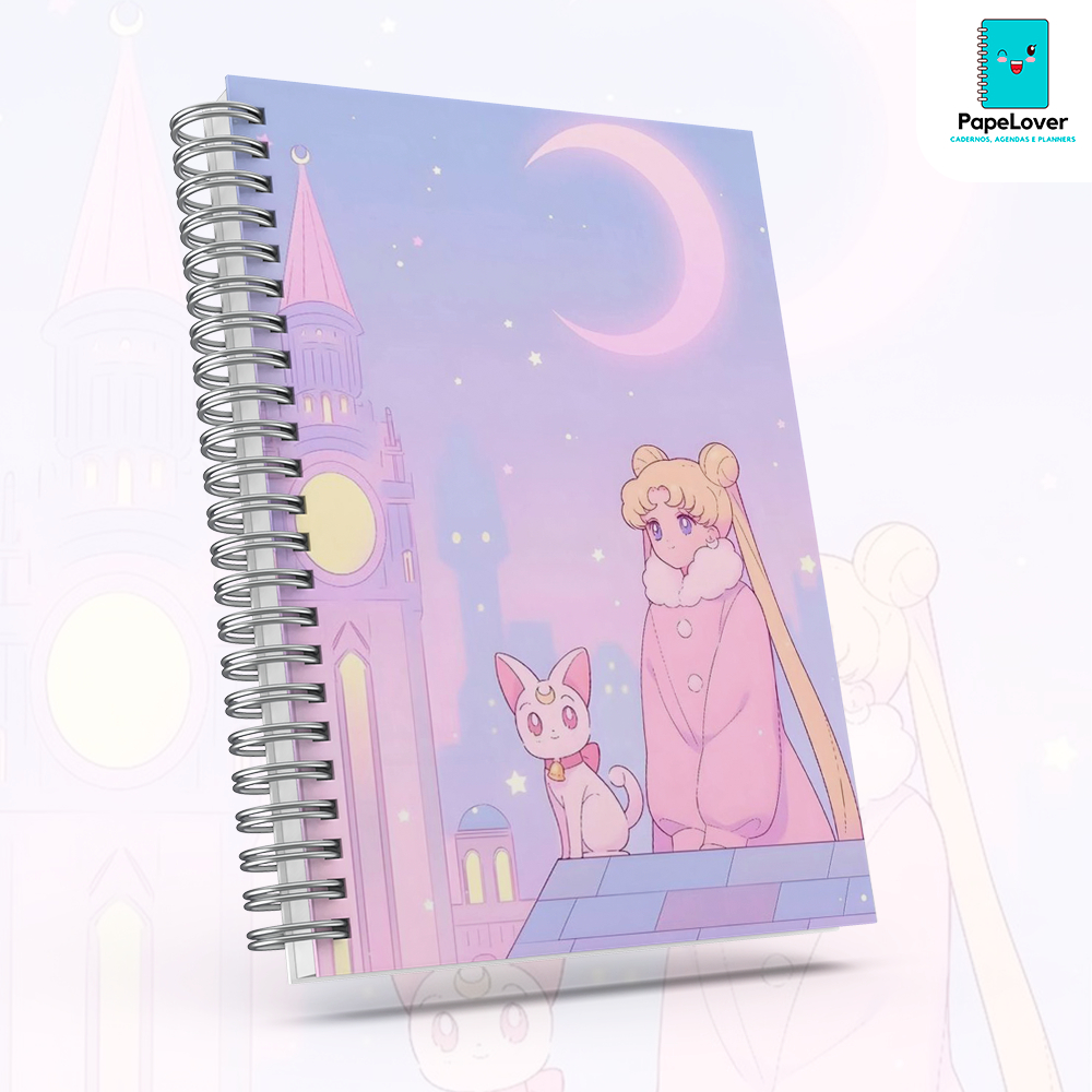 Caderno Sailor Moon com brinde especial e opção de agenda - Capa dura, impressão HD.