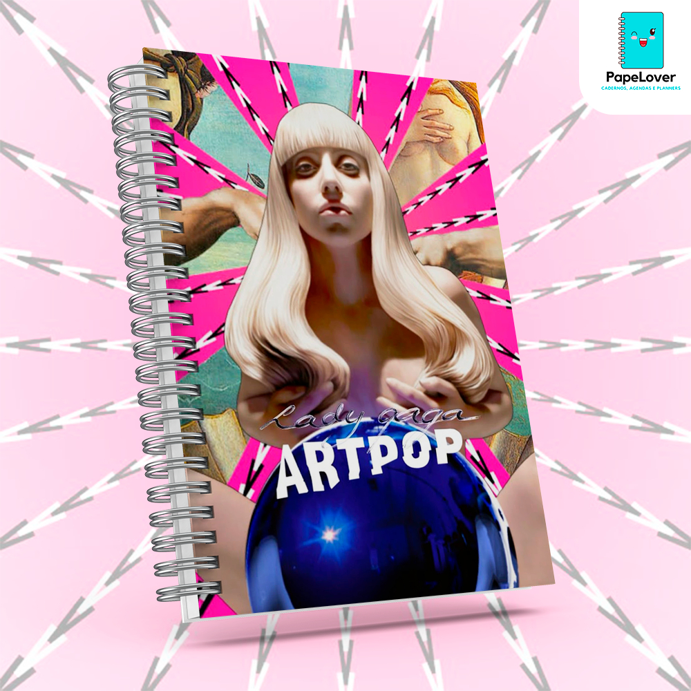 Caderno Lady Gaga ARTPOP com brinde especial e opção de agenda - Capa dura, impressão HD.