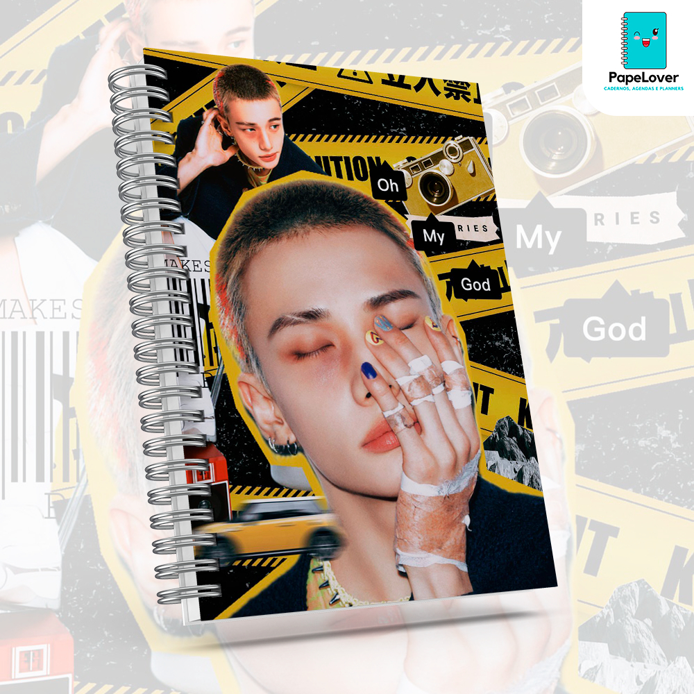 Caderno Hyunjin Stray Kids com brinde especial e opção de agenda - Capa dura, impressão HD.