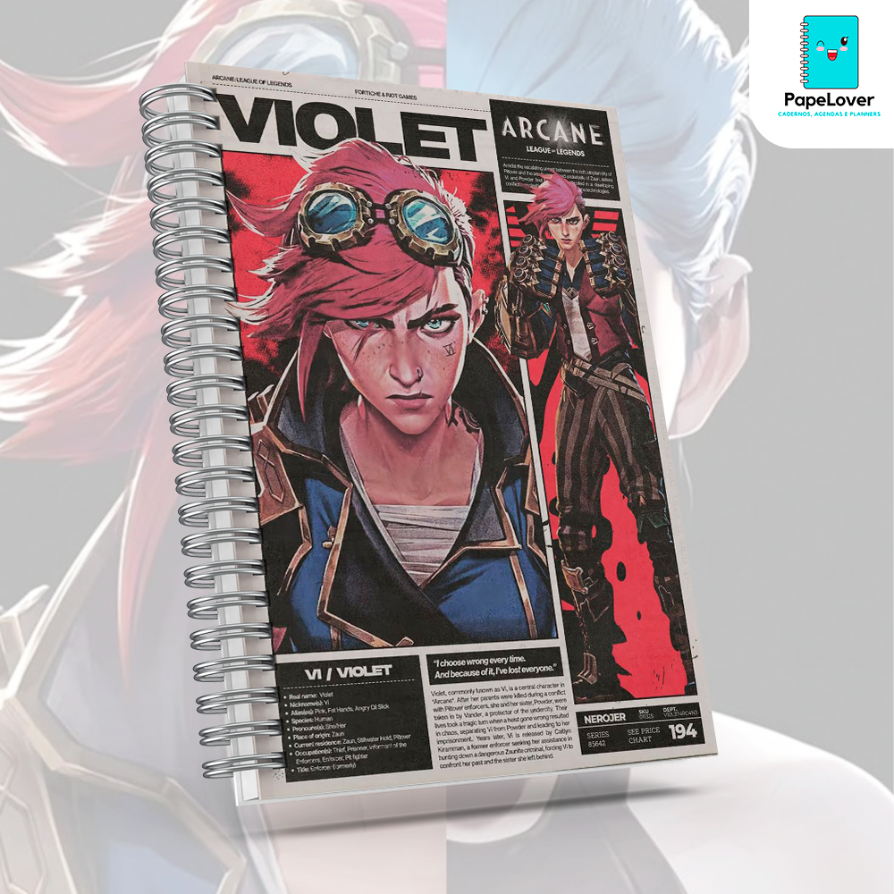 Caderno Violet Arcane com brinde especial e opção de agenda - Capa dura, impressão HD.