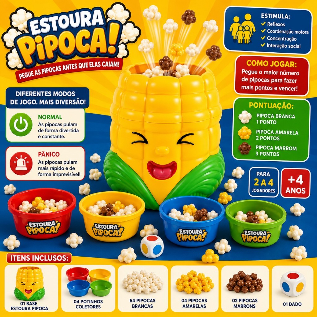 Jogo Estoura Pipoca Infantil Pega Pipocas Interativo 2 A 4 Jogadores Inmetro