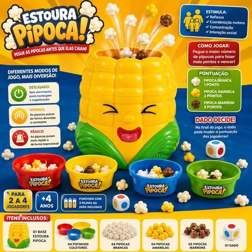 Jogo Estoura Pipoca Infantil Interativo Familiar Competitivo Brinquedo Divertido para Crianças e Adultos