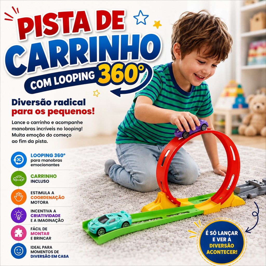 Pista De Carrinho Infantil Com Lancador Rotacao 360 Graus Ejection Truck Inmetro