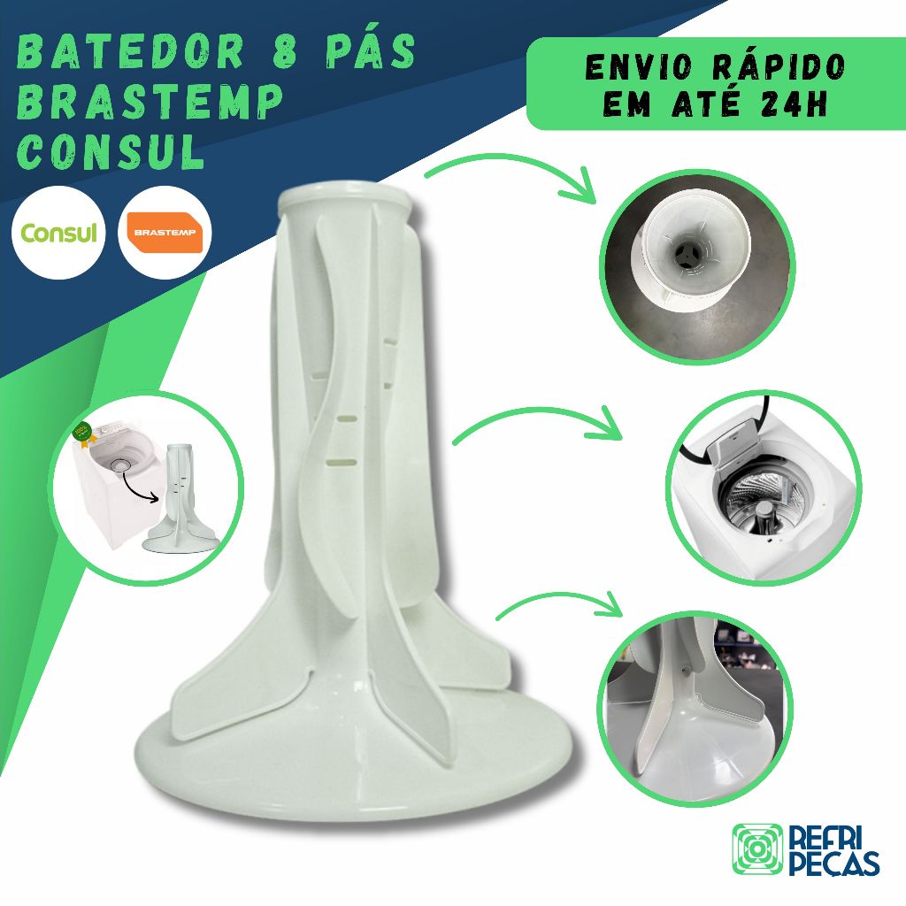 AGITADOR BATEDOR 8 BLADES 8 PÁS COMPATÍVEL LAVADORA BRASTEMP CONSUL MAQUINA DE LAVAR W10882241 W10669206