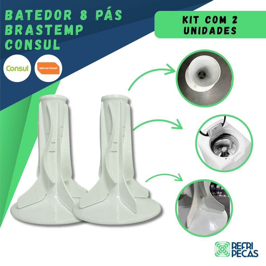 KIT AGITADOR BATEDOR 8 BLADES 8 PÁS P/ LAVADORA BRASTEMP/CONSUL MÁQUINA DE LAVAR