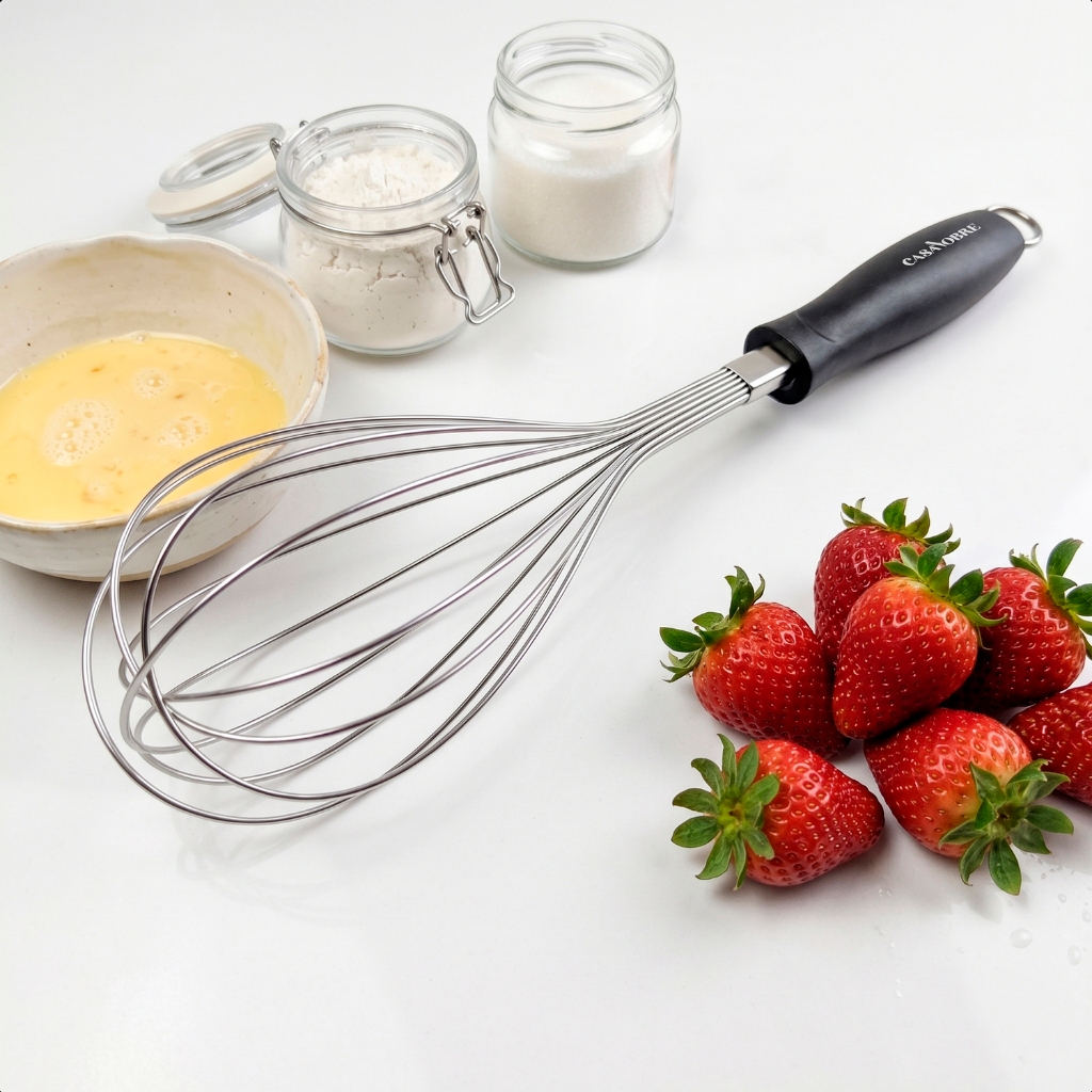 Batedor De Ovos Massa Bolo Fuê Inox Profissional Grande 31cm Cabo Resistente Alça Pendurar