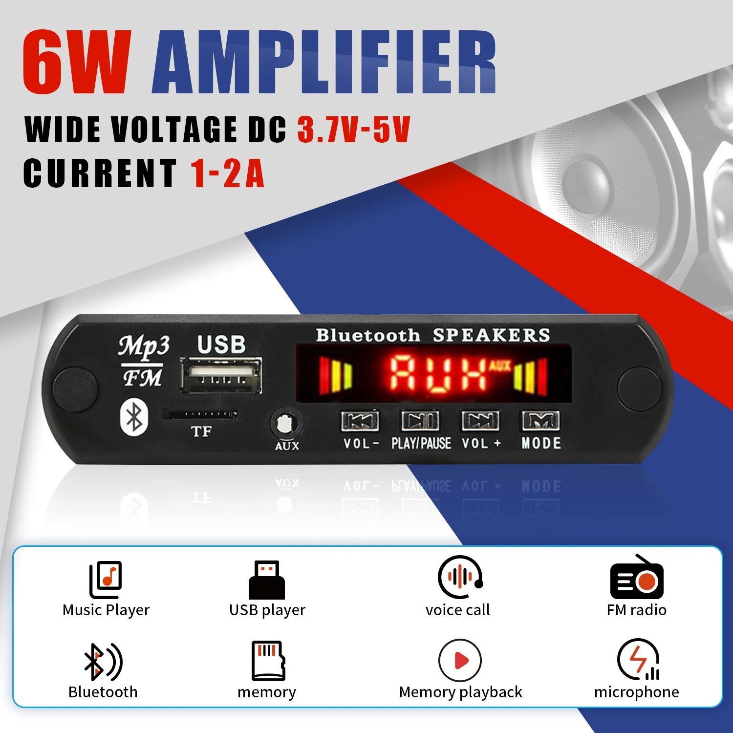 6W Amplifier DIY MP3 WMA WAV APE FLAC Decoder Board 5V 3W Bluetooth 5.0 Call Recording USB TF FM Radio Mp3 Music Player Speaker