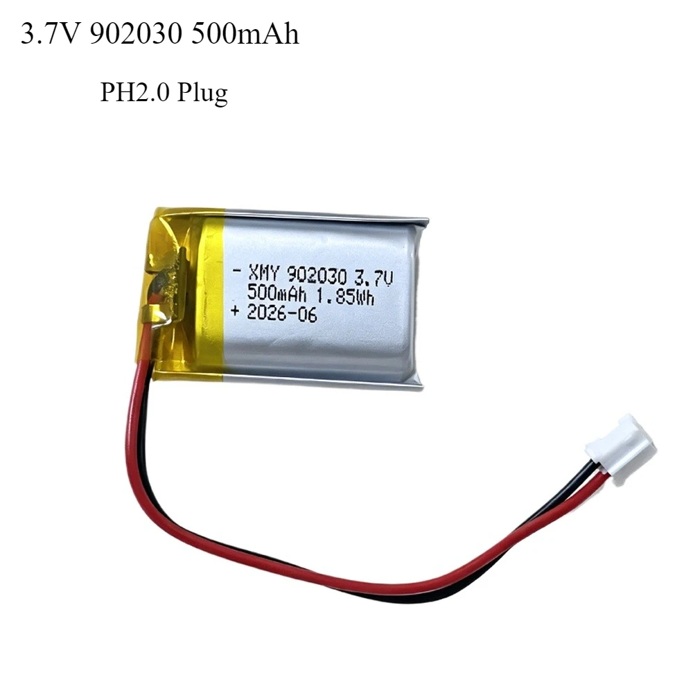 902030 3.7V 500mAh 1.85Wh Lithium Polymer Rechargeable Battery with Protection Board for Bluetooth Speaker LED Lights MP3 GPS