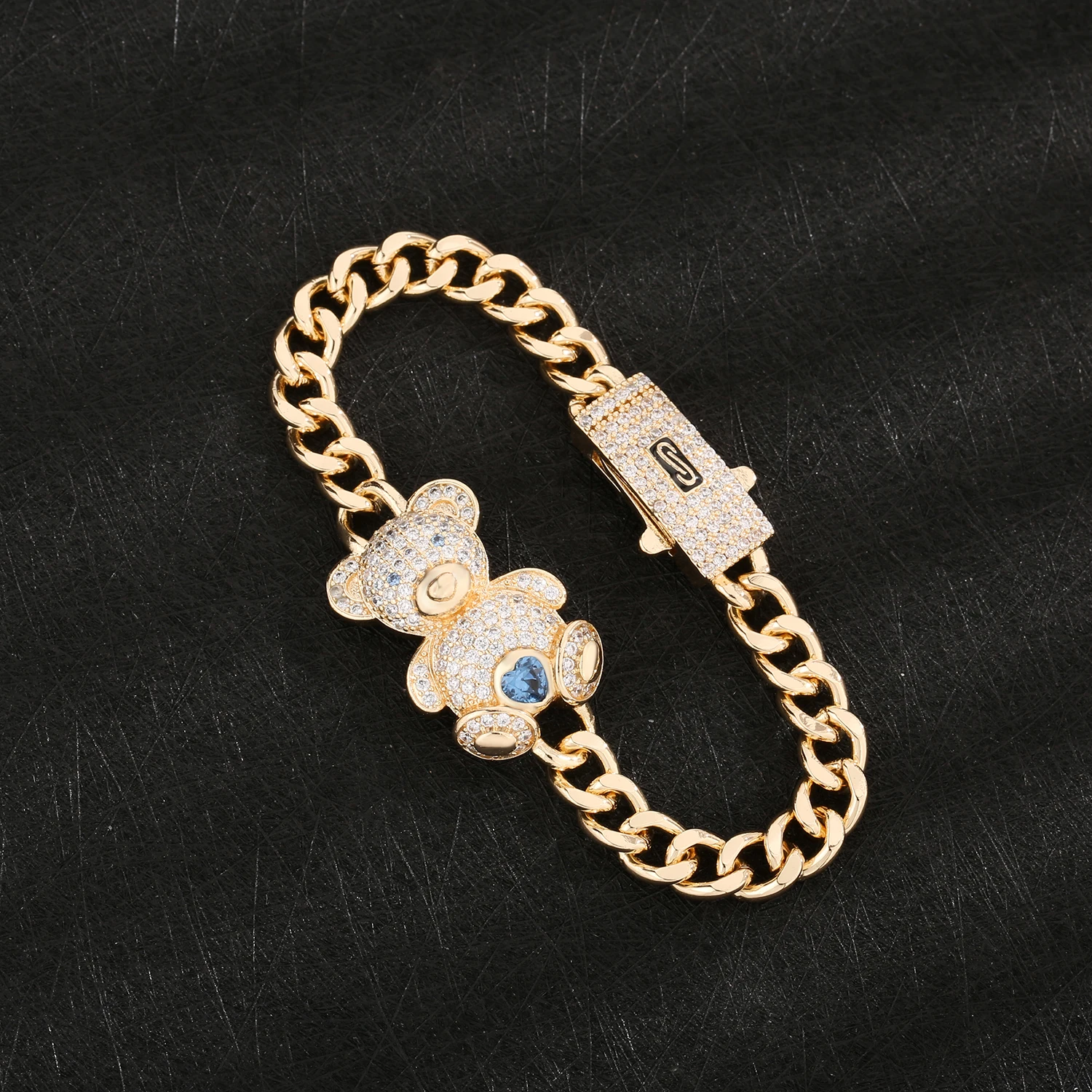 Cute Bear Charm Bracelet Anti Tarnish Copper Jewelry Exquisite Zircon Design Fashion Gift for Her White Pink Green Blue