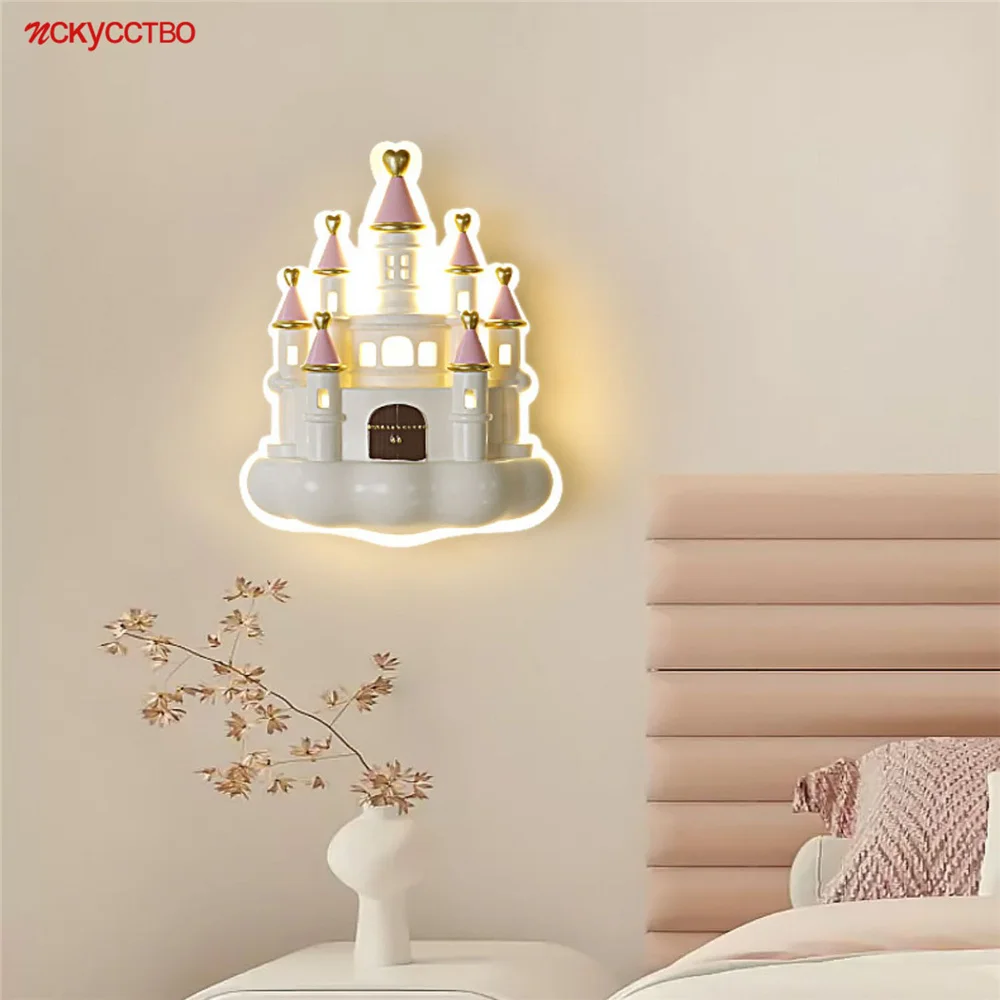 Nordic Resin Cloud Castle Bear Changeable Led Wall Lamp Princess Bedroom Bedside Sconce Cafe Corridor Home Decor Night Lights