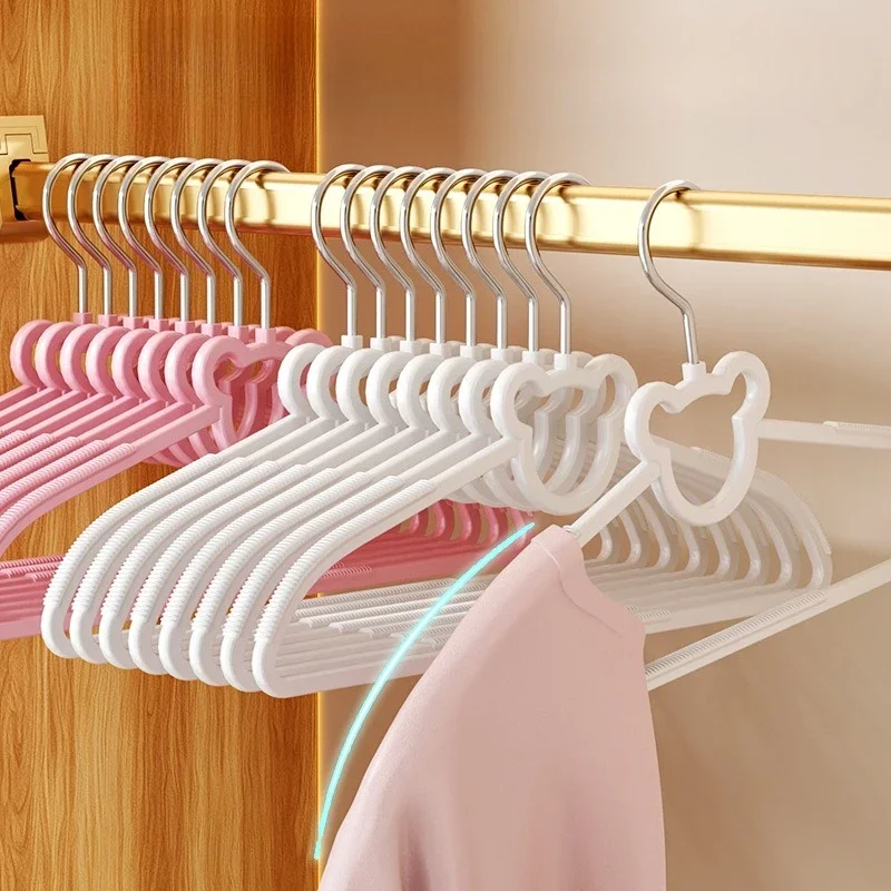 5/10PCS Pink/White Cute Bear Clothes Hangers,Non-Slip Space-Saving Slim PP Hangers for Coat Jacket Dress,Household Clothes Rack