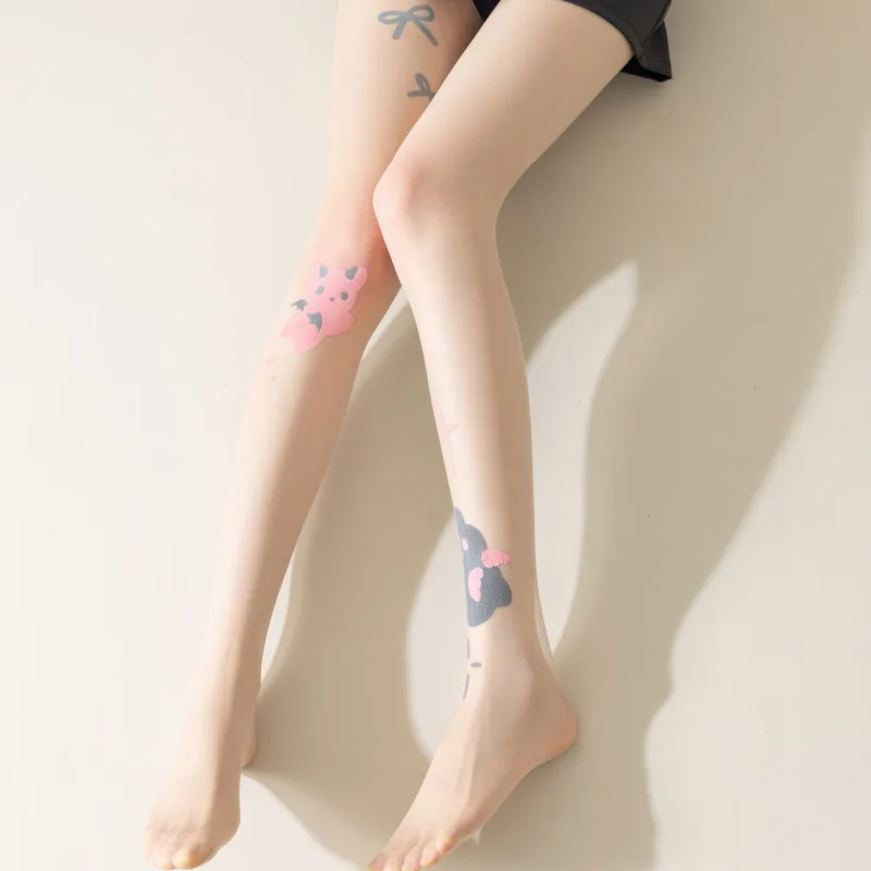 Cute Cartoon Pattern Ladies White Pantyhose Pink Cat Claws Anime Bear Summer  Ultrathin Youth Personality Nylon Tights