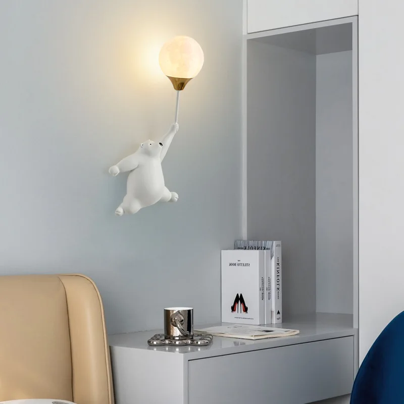 Creative teddy bear wall lamp cute children's room bedroom bedside animal Wall Light Nordic wall background wall lights indoor