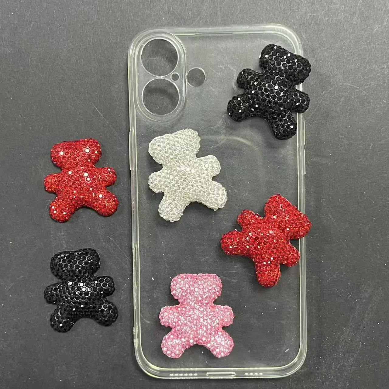 2Pcs New Arrival Black Red White Pink Rhinestone Bear Flat Back Charms Diy Crafts Accessories Junk Phone Case Decorations